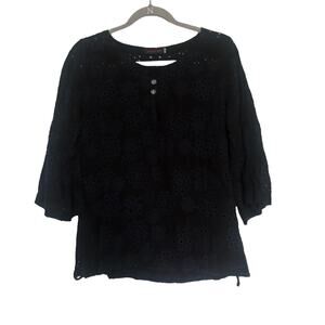 Johnny Was Black Eyelet Blouse Sz S